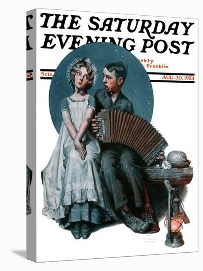 "Accordionist" or "Serenade" Saturday Evening Post Cover, August 30,1924-Norman Rockwell-Premier Image Canvas