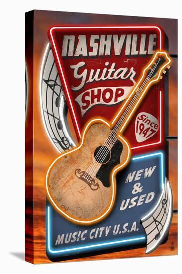 Acoustic Guitar Music Shop - Nashville, Tennessee-Lantern Press-Stretched Canvas