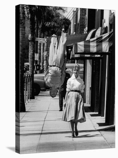 Acrobat and Actor, Russ Tamblyn Doing a Flip on the Sidewalk with Starlet Venetia Stevenson-Allan Grant-Premier Image Canvas