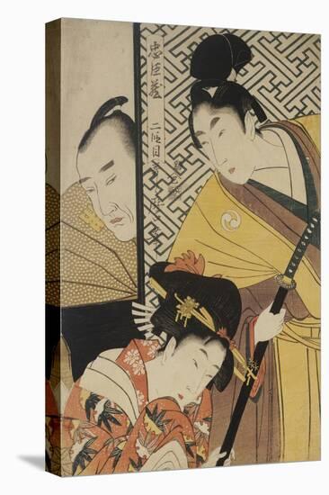 Act II of Chushingura, the Young Samurai Rikiya, with Konami, Honzo Partly Hidden Behind the Door-Kitagawa Utamaro-Premier Image Canvas