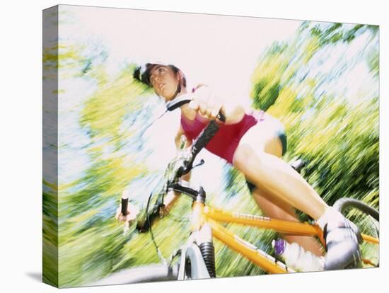 Action of Female Cyclist on Mountain Bike Riding Throught the Woods, Rutland, Vermont, USA-Chris Trotman-Premier Image Canvas