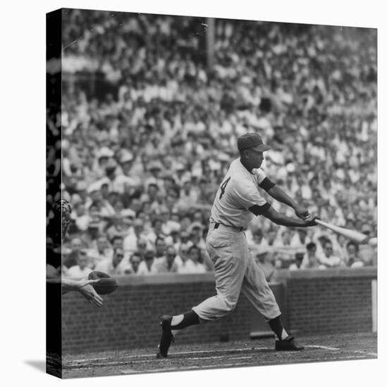 Action Shot of Chicago Cub's Ernie Banks Smacking the Pitched Baseball-John Dominis-Premier Image Canvas