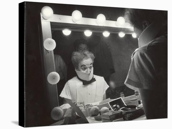 Actor Charles Chaplin Clowning at Make-Up Mirror During Filming of "Limelight"-W^ Eugene Smith-Premier Image Canvas