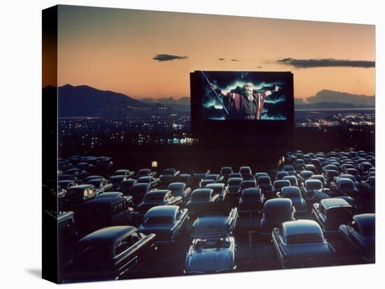 Actor Charlton Heston as Moses in "The Ten Commandments," Shown at Drive-in Theater-J^ R^ Eyerman-Premier Image Canvas