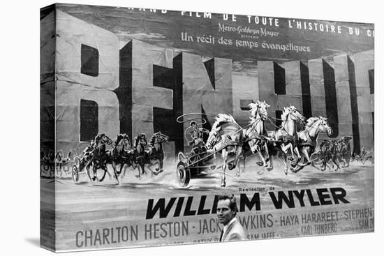 Actor Charlton Heston Posing in Front of Billboard of Film, Ben Hur-null-Premier Image Canvas