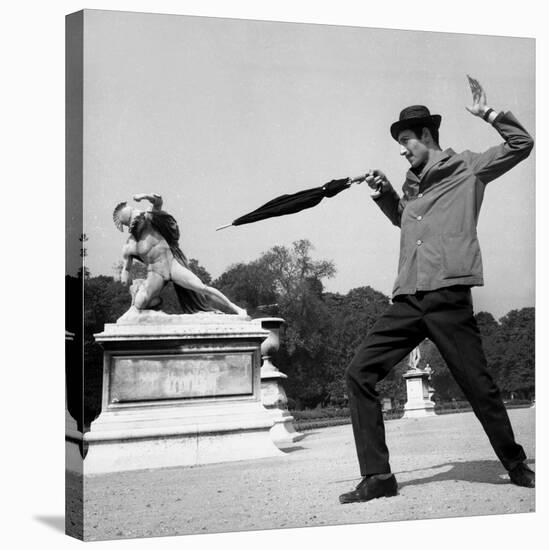 Actor Jose Pantieri Clowning around in Tuileries Gardens, Paris, 1962-null-Stretched Canvas