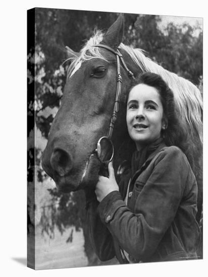 Actress Elizabeth Taylor with Saddle Horse After Her Smash Movie Debut in "National Velvet"-Peter Stackpole-Premier Image Canvas