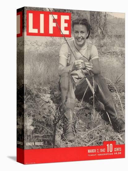 Actress Ginger Rogers Geared up for Fly Fishing on her 1,000 Acre Ranch, March 1, 1942-Bob Landry-Premier Image Canvas