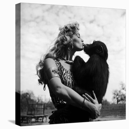 Actress Irish McCalla, Sheena Queen of the Jungle, Kissing Her Chimpanzee Co-star-Loomis Dean-Premier Image Canvas