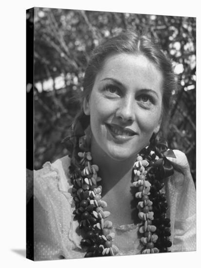 Actress Joan Fontaine Sporting Pigtails and Her Natural Freckles in Yard at Home-Bob Landry-Premier Image Canvas