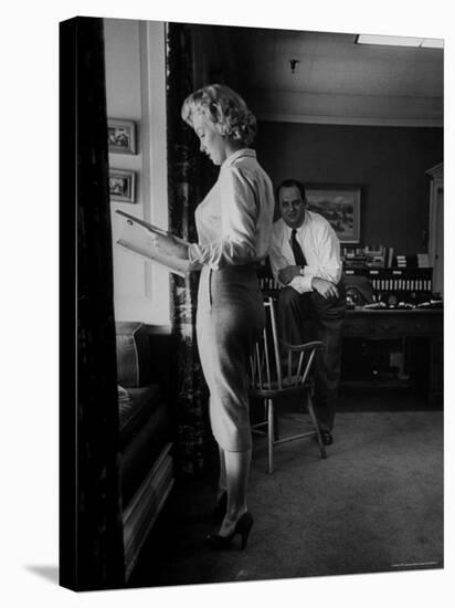 Actress Marilyn Monroe Looking over Script for Clifford Odets Movie "Clash by Night"-Bob Landry-Premier Image Canvas
