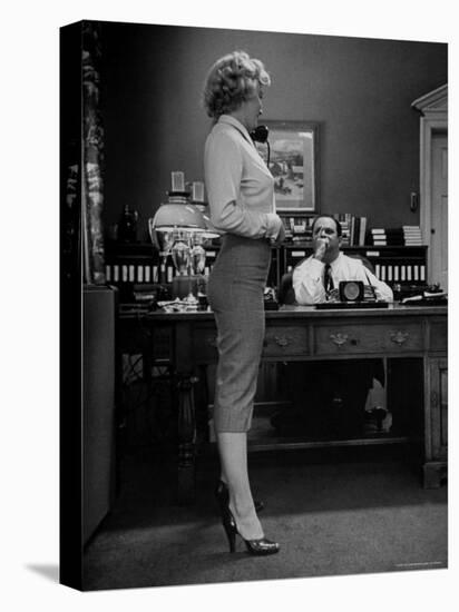 Actress Marilyn Monroe Talking Sexily on Phone While Displaying Her Talents for Producer Jerry Wald-Bob Landry-Premier Image Canvas