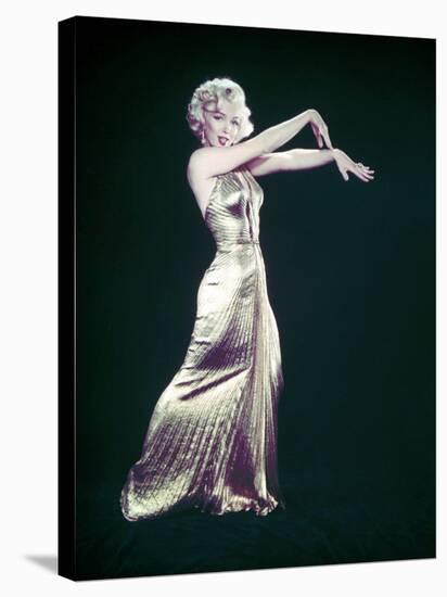 Actress Marilyn Monroe Wearing Gold Gown Designed by Bill Travilla for "Gentlemen Prefer Blondes"-Ed Clark-Premier Image Canvas