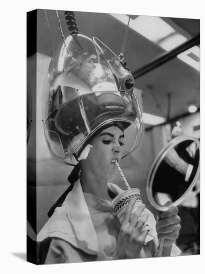Actress Millie Perkins Making Faces at Herself in Mirror While Getting Hair Done in Beauty Salon-Allan Grant-Premier Image Canvas