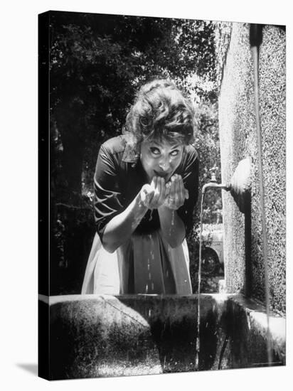 Actress Sophia Loren Drinking Water from Spigot-Alfred Eisenstaedt-Premier Image Canvas