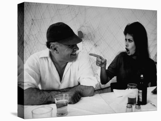 Actress Sophia Loren Humorously Berating Husband, Carlo Ponti, While Dining in Restaurant-Alfred Eisenstaedt-Premier Image Canvas