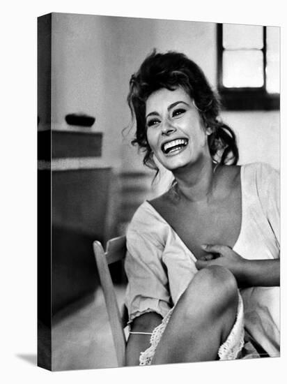 Actress Sophia Loren Laughing While Exchanging Jokes During Lunch Break on a Movie Set-Alfred Eisenstaedt-Premier Image Canvas