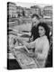 Actress Yvonne Mitchell and Husband Derek Monsey, Reading London Paper During Visit to Cannes-Loomis Dean-Premier Image Canvas