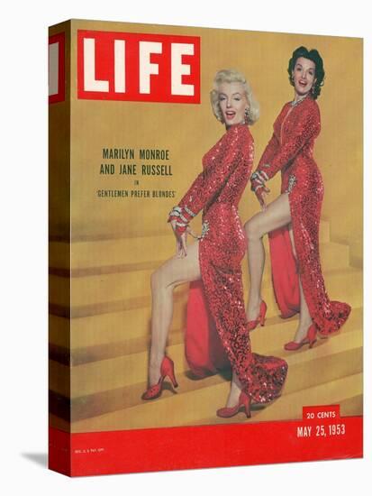 Actresses Marilyn Monroe and Jane Russell in Scene from "Gentlemen Prefer Blondes", May 25, 1953-Ed Clark-Premier Image Canvas