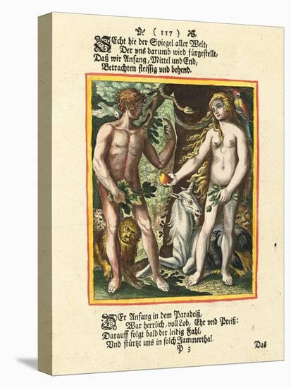 Adam und Eva. Aus dem Totentanz. Erschienen um 1700-25 (Nach dem Wandgemälde und der 1-Matthäus Merian the Elder-Premier Image Canvas