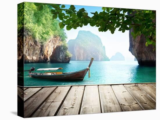 Adaman Sea and Wooden Boat in Thailand-Iakov Kalinin-Premier Image Canvas