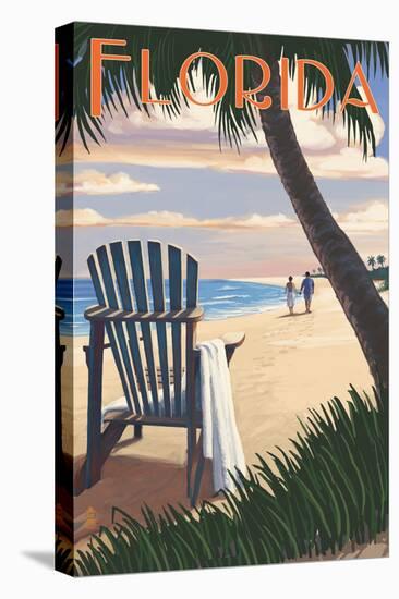 Adirondack Chairs and Sunset - Florida-Lantern Press-Stretched Canvas