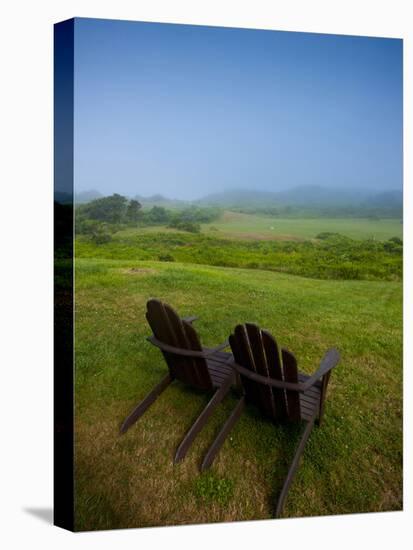 Adirondack Chairs on Lawn at Martha's Vineyard with Fog over Trees in the Distant View-James Shive-Premier Image Canvas