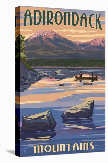 Adirondack Mountains, New York - Lake and Mountain View-Lantern Press-Stretched Canvas