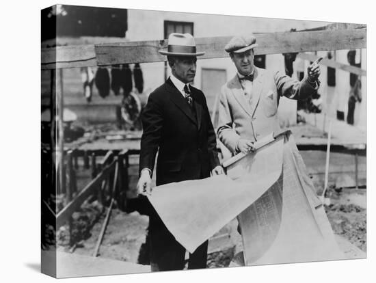 Adolph Zukor and Jesse Lasky at a Construction Site Holding Blueprints-null-Stretched Canvas
