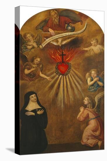 Adoration of the Sacred Heart of Jesus by Margaret Mary Alacocque, 1647-90, and an Angel, 1715-French School-Premier Image Canvas