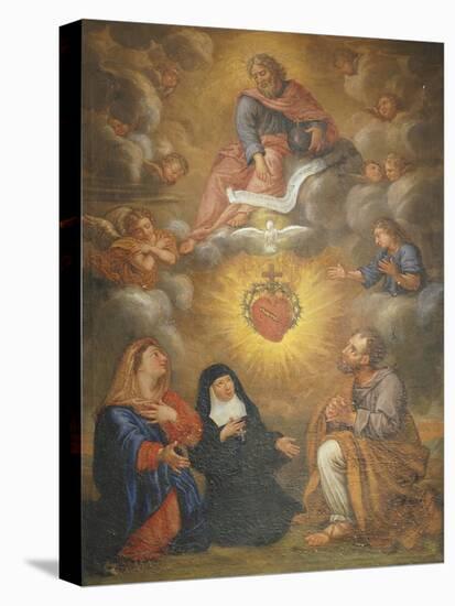 Adoration of the Sacred Heart of Jesus by the Angels, Mary and Joseph and Margaret Mary Alacocque-French School-Premier Image Canvas