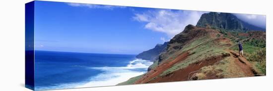Adult Hiking Up a Mountain, Kalalau Trail , Na Pali Coast, Kauai, Hawaiis-null-Premier Image Canvas