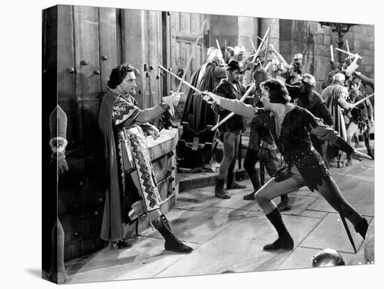 Adventures Of Robin Hood, Basil Rathbone, Errol Flynn, 1938-null-Stretched Canvas