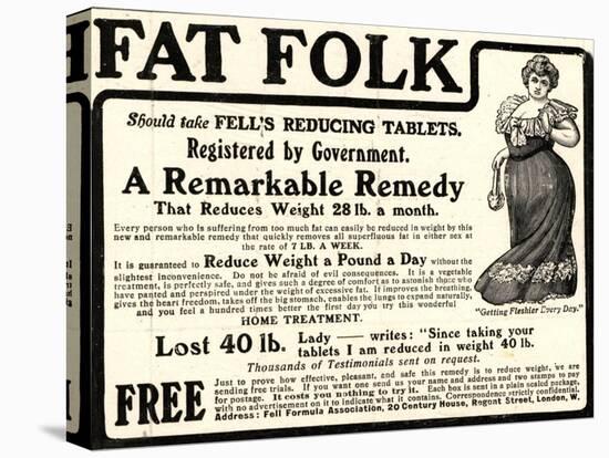 Advertisement for 'Fell's Reducing Tablets', 1910s-English School-Premier Image Canvas