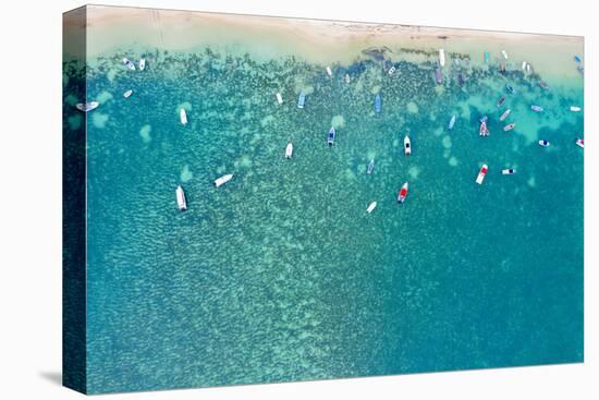 Aerial by drone of boats in the turquoise water of lagoon front of Mont Choisy beach, Mauritius-Roberto Moiola-Premier Image Canvas