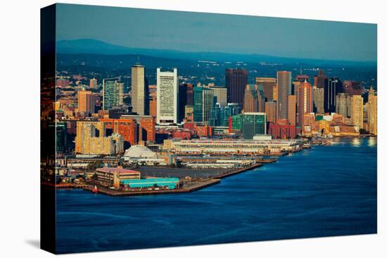 Aerial morning View of Boston Skyline and Financial District and Wharf area, Boston, MA-null-Premier Image Canvas