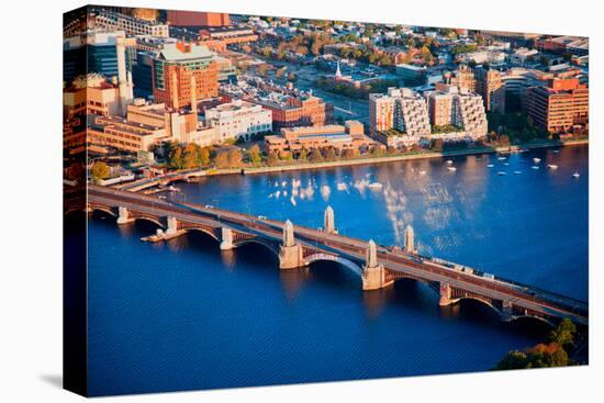 Aerial morning View of Longfellow Arched Bridge over Charles River to Cambridge, Boston, MA-null-Premier Image Canvas