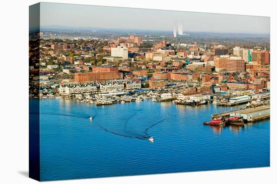 Aerial of downtown Portland Harbor and Portland Maine with view of Maine Medical Center, Commerc...-null-Premier Image Canvas