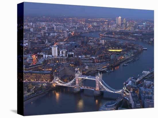 Aerial Photo Showing Tower Bridge, River Thames and Canary Wharf at Dusk, London, England-Charles Bowman-Premier Image Canvas