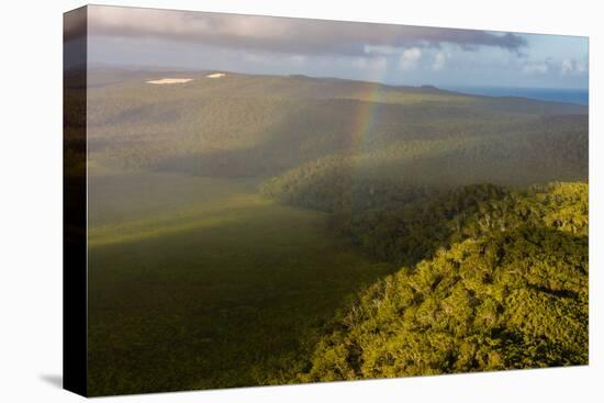 Aerial photograph of a rainbow & giant sand dunes, Great Sandy National Park, Australia-Mark A Johnson-Premier Image Canvas