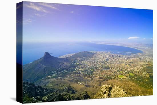 Aerial view from Table Mountain overlooking downtown Cape Town waterfront and Harbor, South Africa-null-Premier Image Canvas