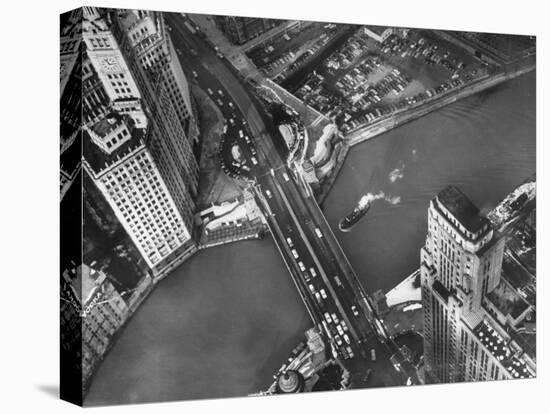Aerial View of a Bridge Crossing a River Flowing Through the City-Margaret Bourke-White-Premier Image Canvas
