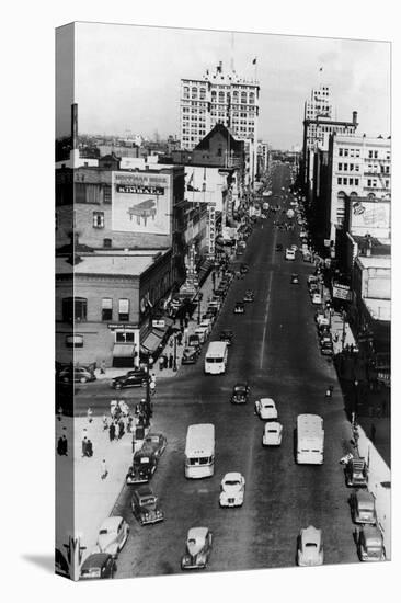 Aerial View of A City Street Scene - Spokane, WA-Lantern Press-Stretched Canvas