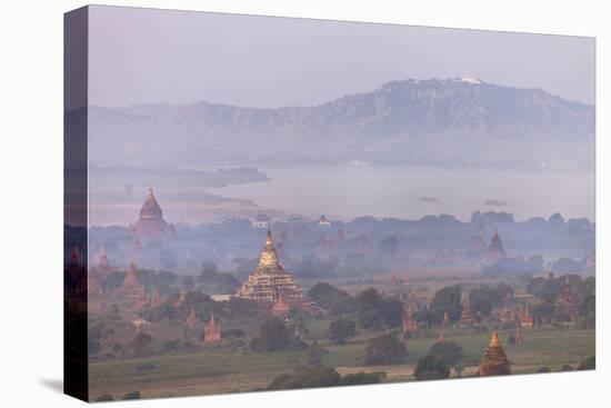 Aerial View of Ancient Temples of Bagan at Sunrise with Mount Popa in Background, Myanmar-Harry Marx-Premier Image Canvas