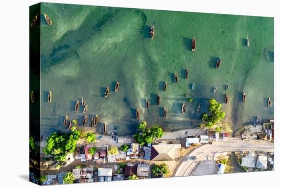 Aerial view of boats moored in the exotic lagoon, Mkokotoni, Zanzibar, Tanzania-Roberto Moiola-Premier Image Canvas