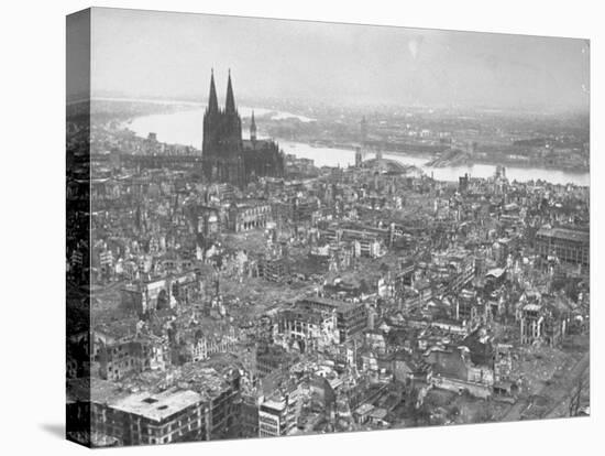 Aerial View of Cologne Showing Devastation of Allied Air Raids, Cathedral and Rhine River-John Florea-Premier Image Canvas