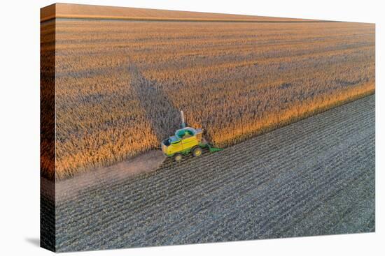 Aerial view of combine-harvester in field, Marion Co,. Illinois, USA-Panoramic Images-Premier Image Canvas