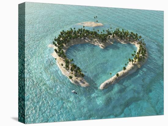 Aerial View Of Heart-Shaped Tropical Island-Mike_Kiev-Stretched Canvas