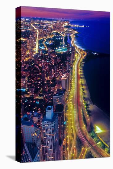 Aerial view of Lake Shore Drive by night, Chicago, Illinois, USA-null-Premier Image Canvas