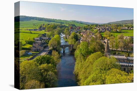 Aerial view of river Derwent and Baslow village, Peak District National Park, Derbyshire, England-Frank Fell-Premier Image Canvas